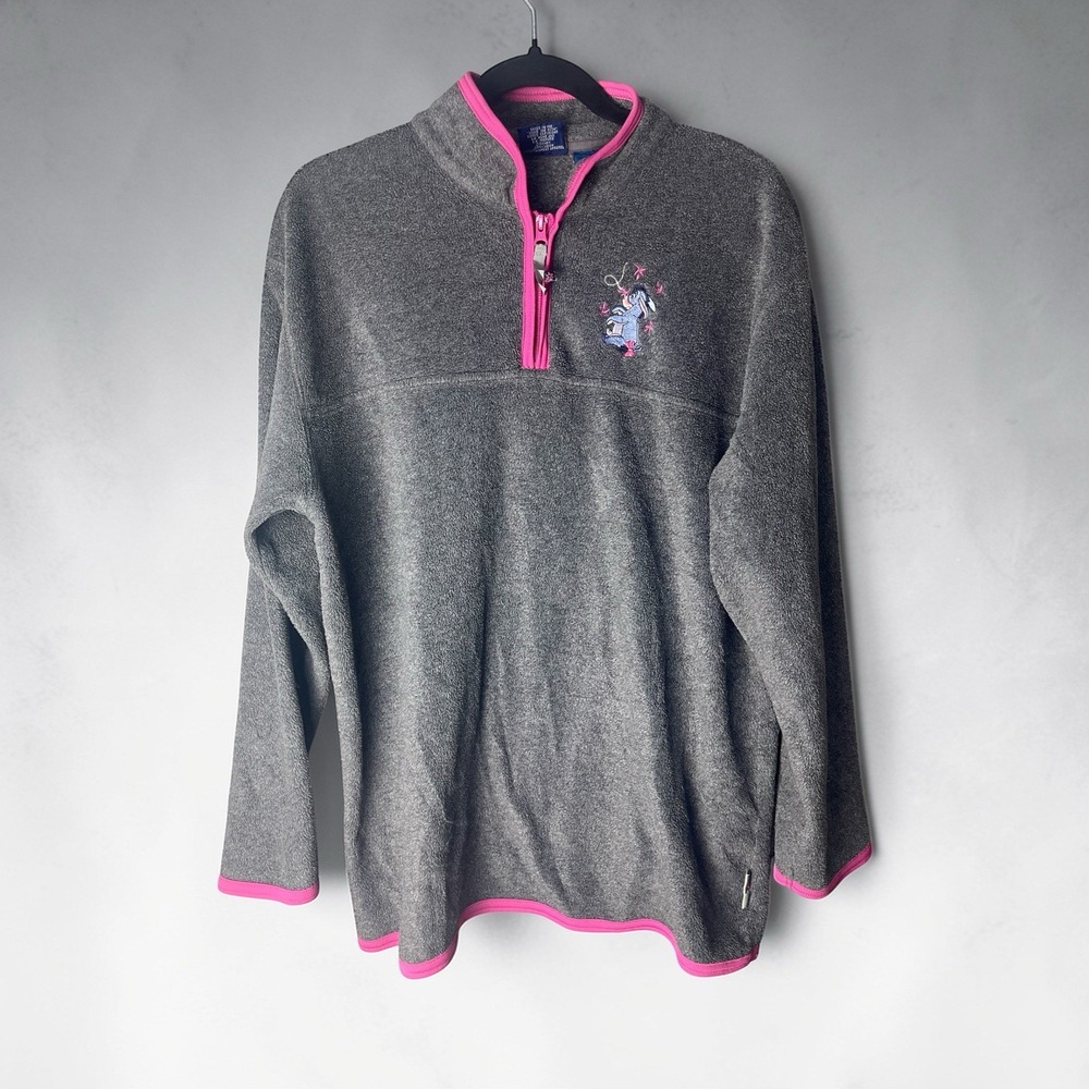 Vintage DISNEY Winnie The Pooh EEYORE Gray Fleece 1/4 Zip Sweatshirt Size L